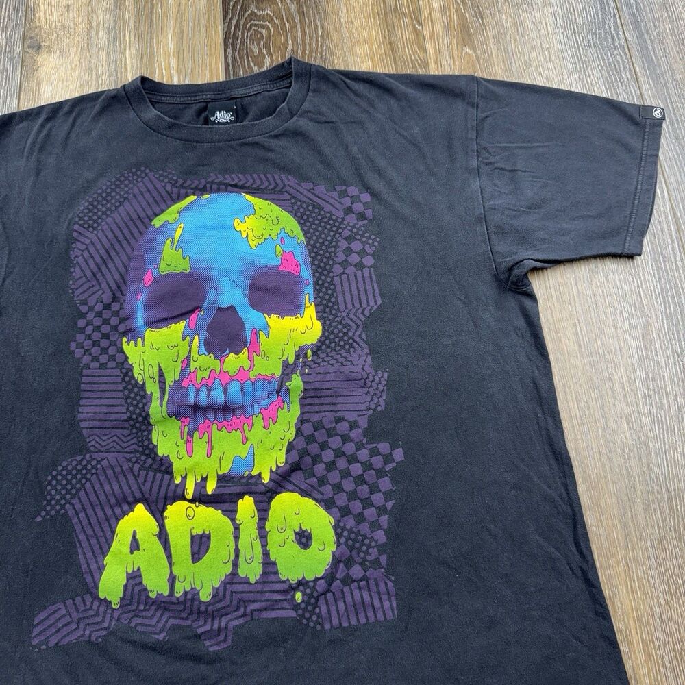 Adio Skate Shirt Mens XL Black Skull Shoe Park Punk Goth Streetwear Logo Y2K Tee